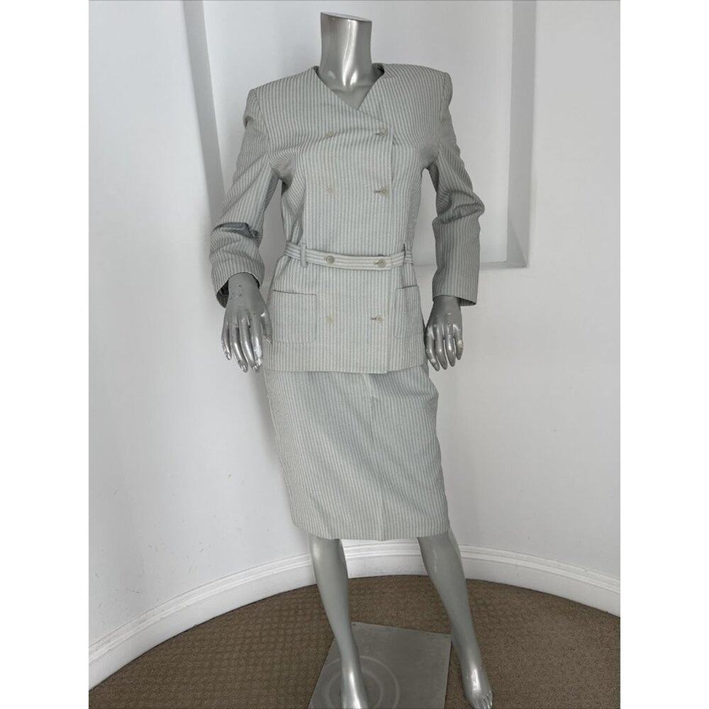 Bill Burns New York Women  Skirt Blazer  Suit Gray  Striped Belted Size 4